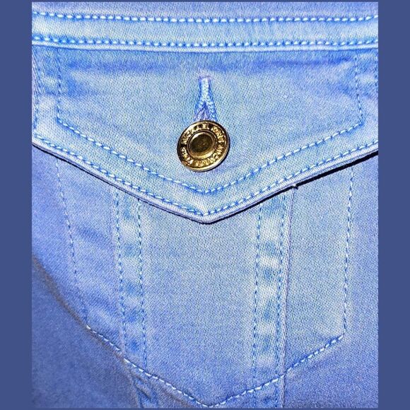MICHAEL MICHAEL KORS Cropped Gold Hardware Colbalt Blue LongSleeve  Jean Jacket - Picture 6 of 15